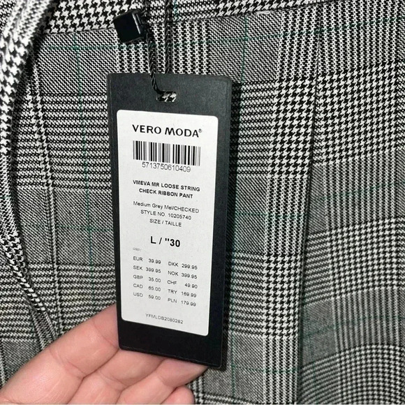 Vero Moda Vmeva Loose  String Check Ribbon Pant - Picture 4 of 5